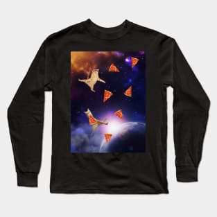 Flying cats and pizza in space Long Sleeve T-Shirt